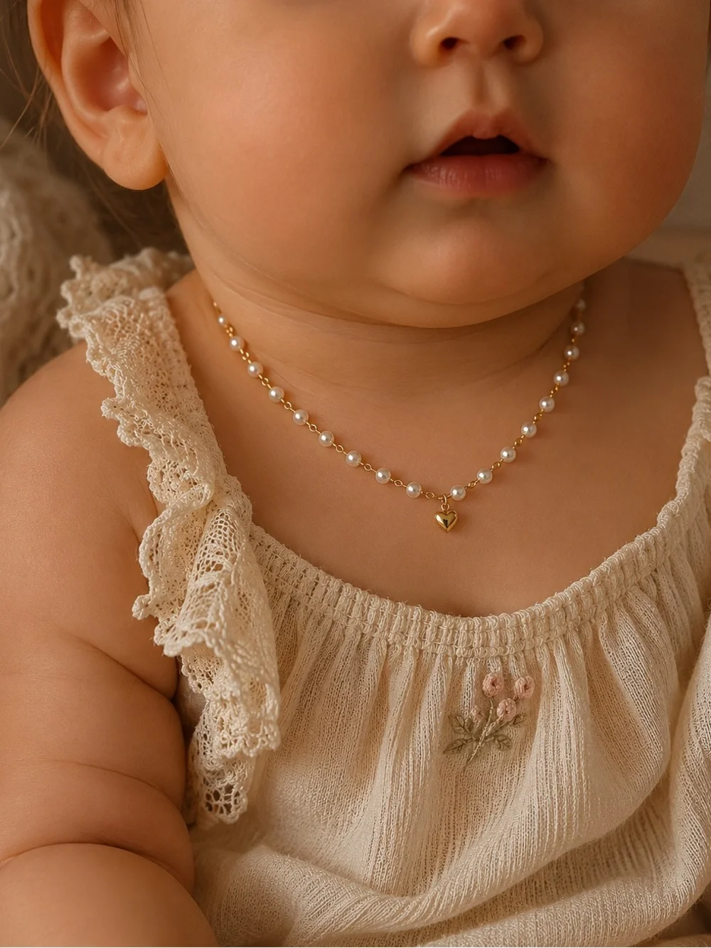Pearl Heart Pendant Necklace for Kids - Gold Accent